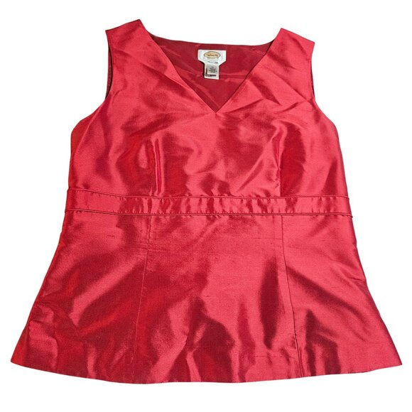 Talbots Women's Silk Top Red Medium Holiday Glam Minimalist Quiet Luxury - Picture 9 of 13